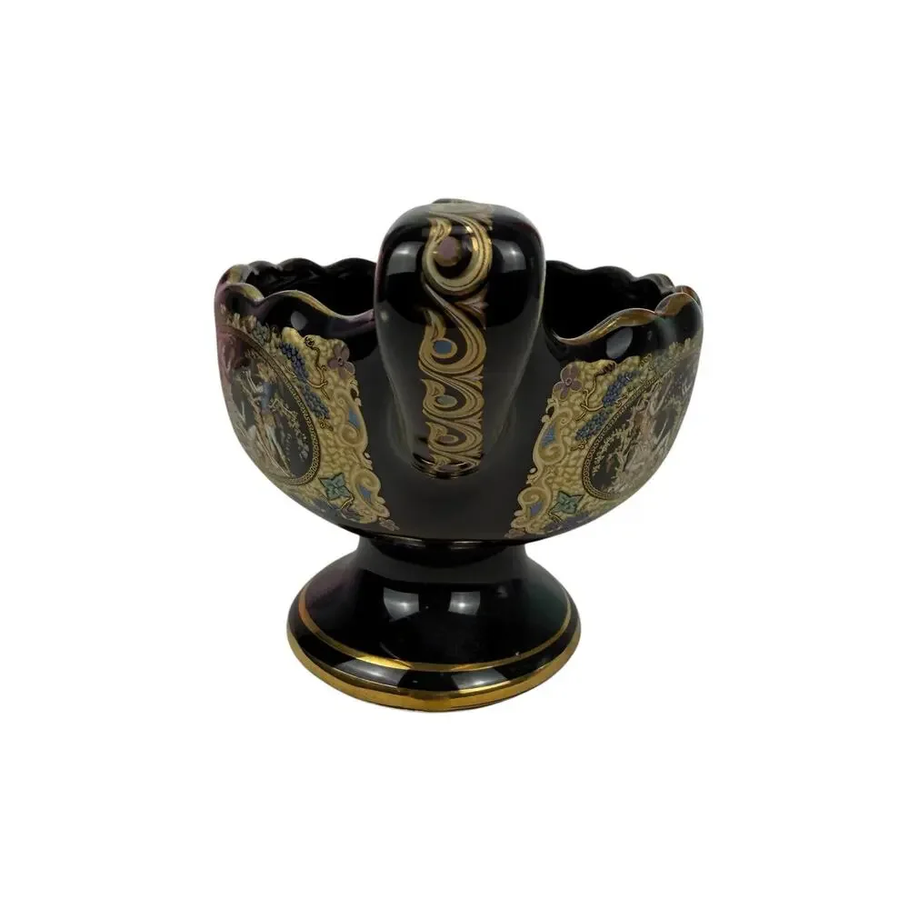Stella Terracotta Vase Decorative Bowl Greek Stamped Black 24kt Gold Detail